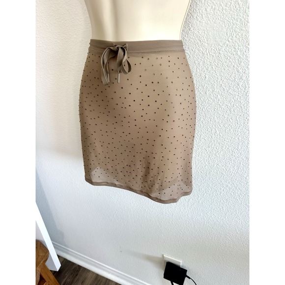 Skims Swim Cover Up Mini Skirt NWT Sheer Mesh Rhinestone Crystal Sz L Stretch - Picture 3 of 6